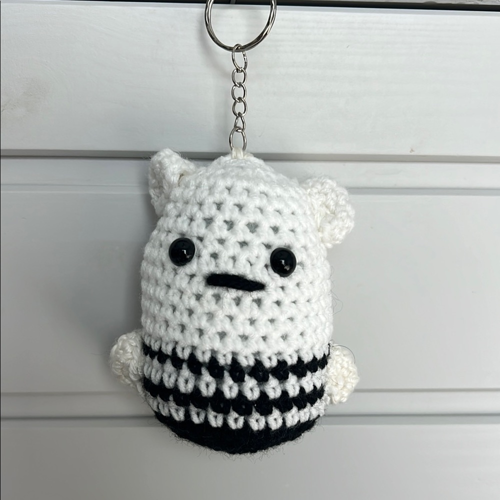 Crochet Bear Keychain in Black and White